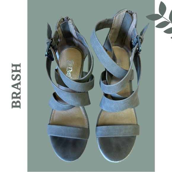 🛍️3/$40 Brash Open Toe Wedge Heel Sandal Straps  Espadrille Taupe Brown Size 8 - Picture 5 of 8